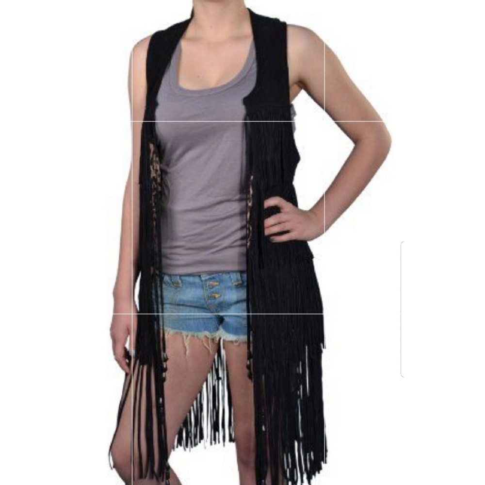 NWOT True Religion Black Suede Fringe Vest